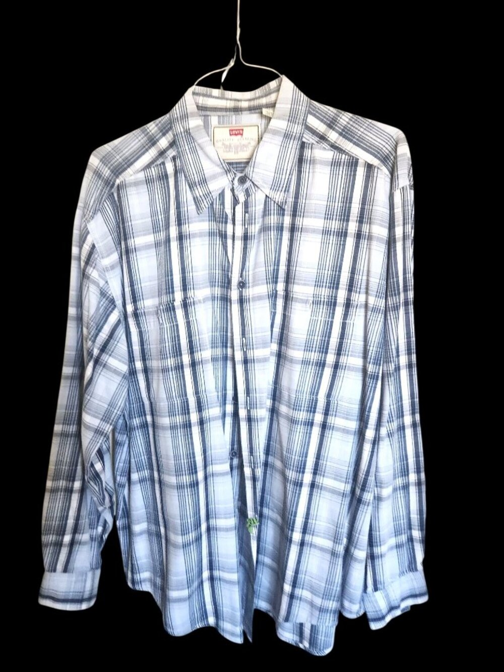Vintage Levis Mens Vintage Plaid Button-Up Shirt XL Long Sleeve Blue/White 100%